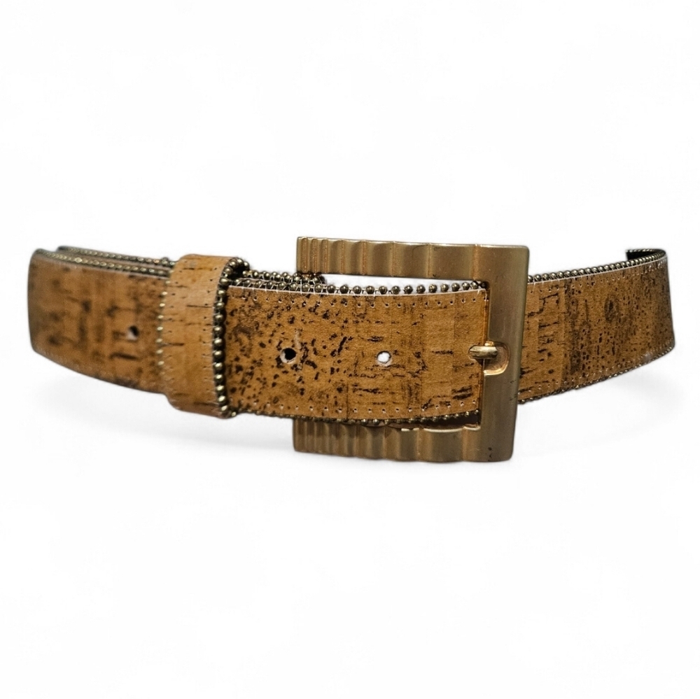Vintage Paul Harris Leather Belt — Made in USA — Gold Statement Buckle. Size SM
